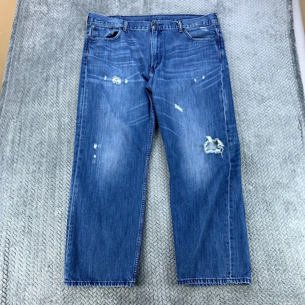 Levis 569 Jeans Mens 42x32 (Fits 42x29) Blue Distressed Loose Baggy Straight Leg